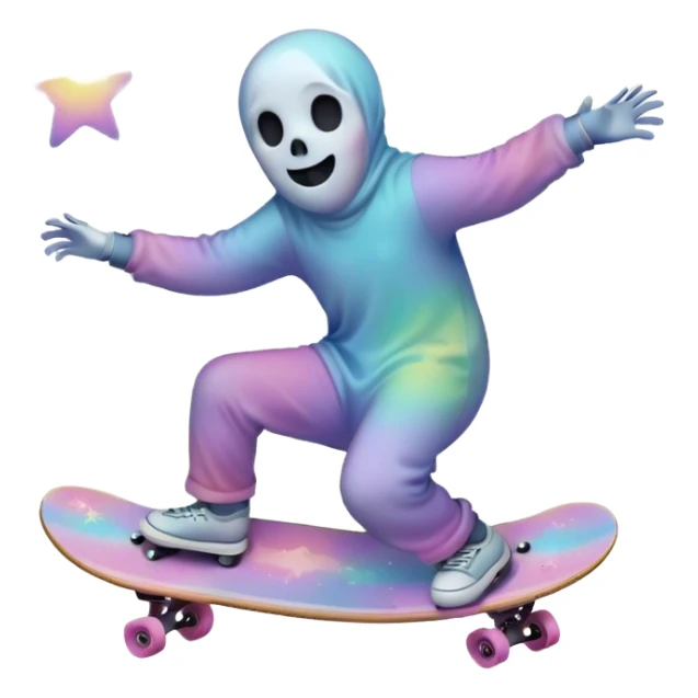 ghost skateboarding under a pastel moon and stars sticker