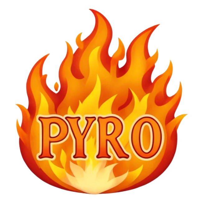 Can you make a banner that says PYRO in gothic letters, the letters should also be on fire  sticker
