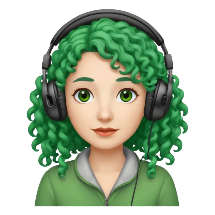 green haired earringed heaphone wearing middle aged woman very very curly long hair sticker