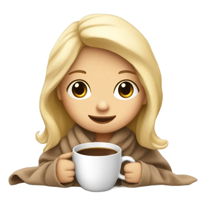 Cute little blonde girl coffee and blanket sticker