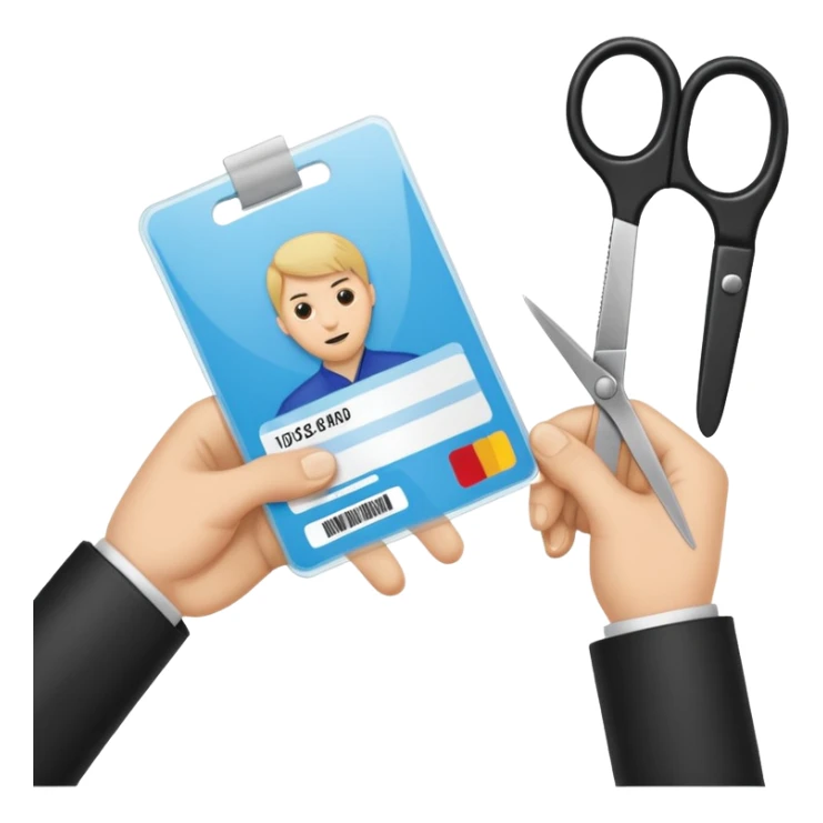 Scissors cutting an ID card in 2 parts.hyper realistic sticker
