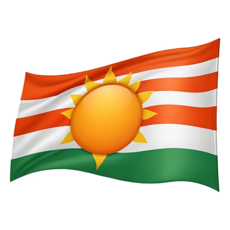 Flag with with red, white and green horizontal flag and an orange/yellow pointed sun in the middle sticker