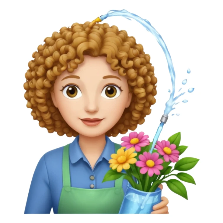 Older female florist – curly hair, spraying water on fresh flowers sticker