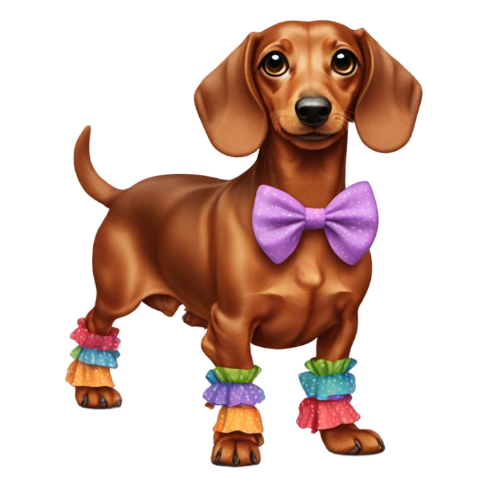 red mini dashund with cute bows and frilly socks  sticker