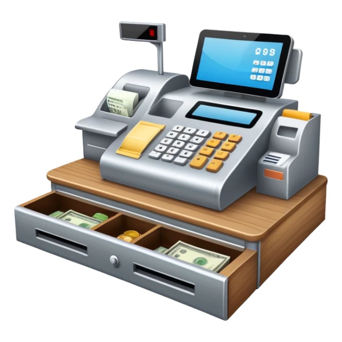 retail store checkout counter with cash register sticker
