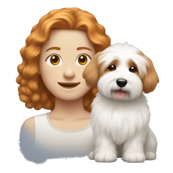 ginger short haired person with a coton de tulear sticker