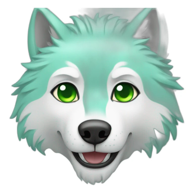 light turquoise and white wolf with green eyes and one eye is grey and dead sticker
