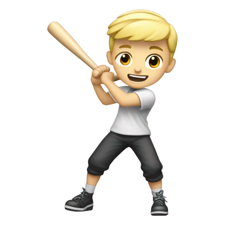 Blonde boy with a crew cut swinging a baseball bat sticker