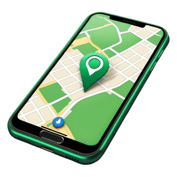 dark green geotag pointing to map on dark green iphone display sticker