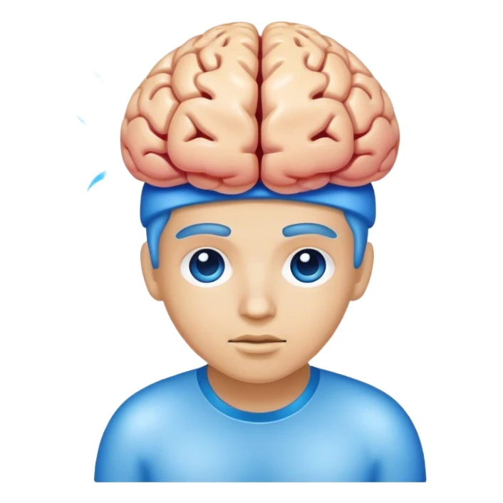 Standard emoji of a person with a blue brain sticker