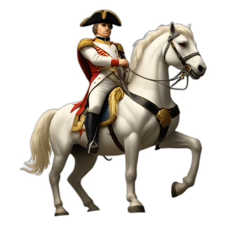 serious angry napoleon on white horse hold a golden eagle sticker