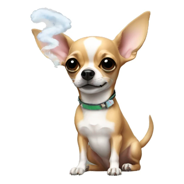 A chihuahua holding a bunny holding a vape sticker
