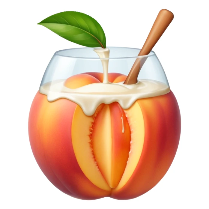 There is a lot of milk on the cut peaches. sticker
