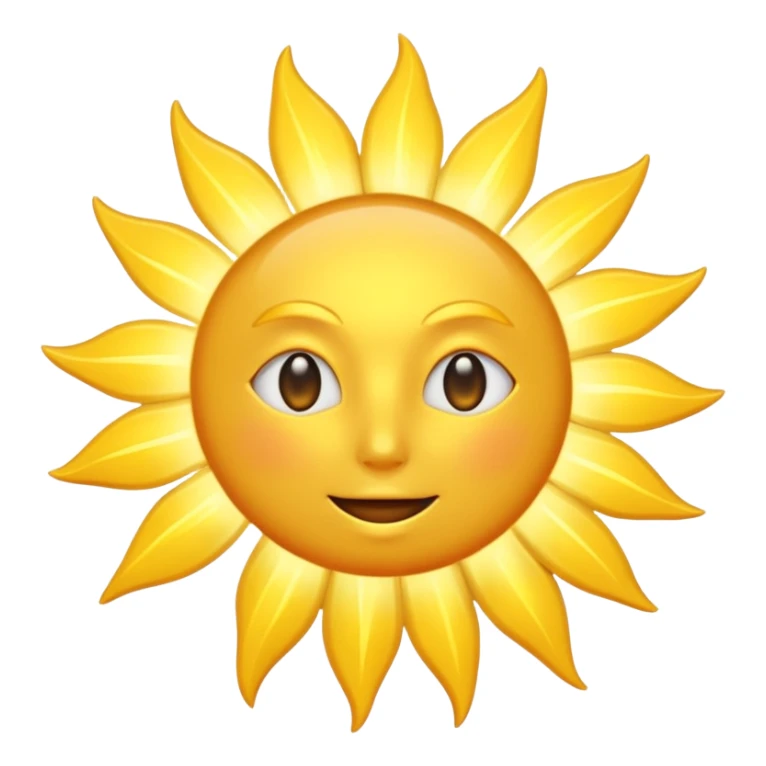 A radiant golden sun, with long, bright rays surrounding it, an intense yellow center, detailed 3D emoji style, neutral background, soft and vibrant lighting.  sticker