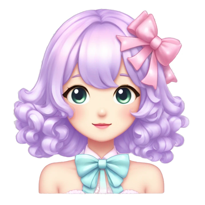 Gorgeous pastel anime style lady with blushing face with sparkly bow tie idol model cottagecore fairycore pastelcore shiny colorful pearly petite simplistic aesthetic trending style sticker