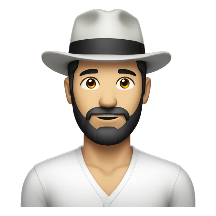 Man with black hair and beard with white skin and hat on sticker