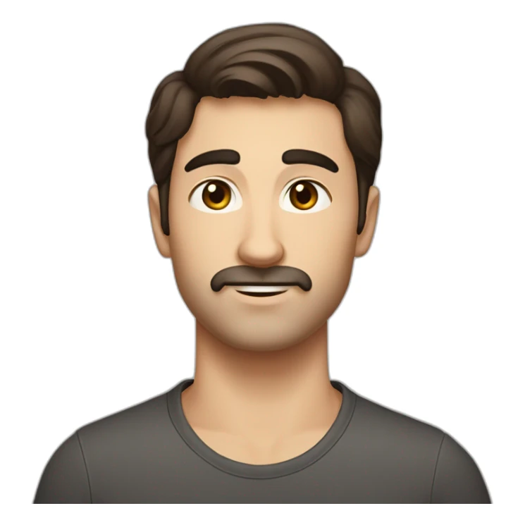 A young Caucasian man with dark brown eyes, almond-shaped eyes, short dark brown hair, and a small dark brown beard with a more prominent mustache. sticker