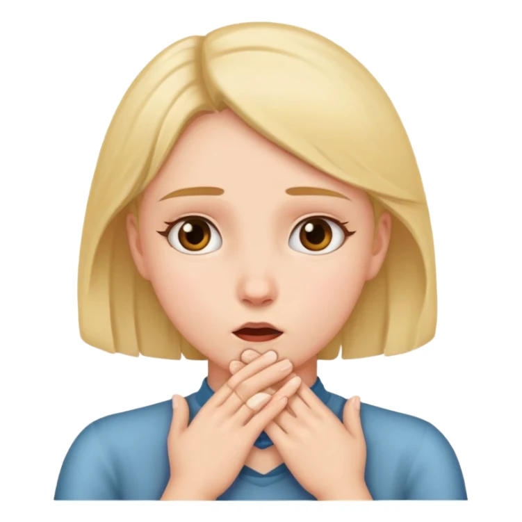 A girl putting her hands around her throat sticker