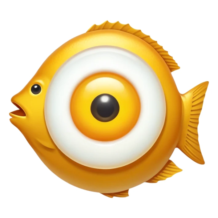 Golden liver, egg yolk, and fish floating around an eye sticker
