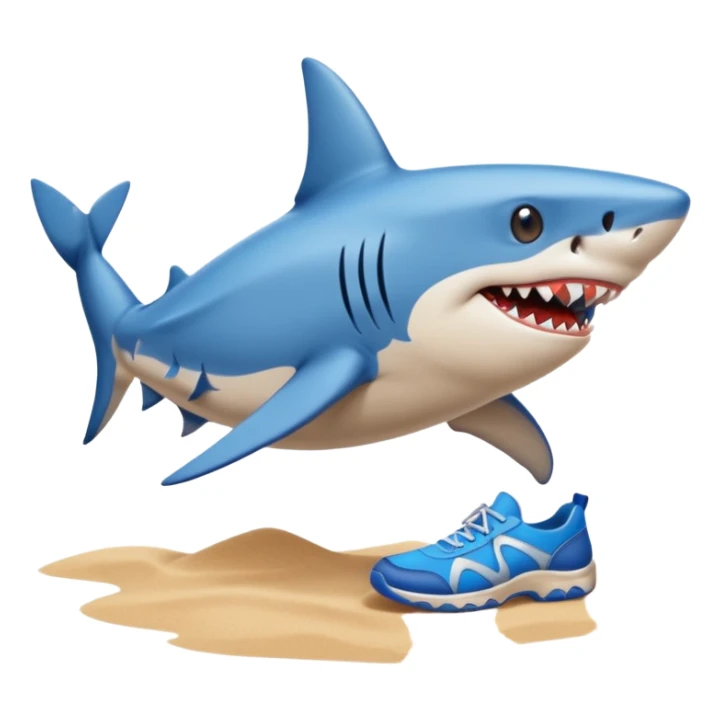 Shark with blue shoes on the beach sticker