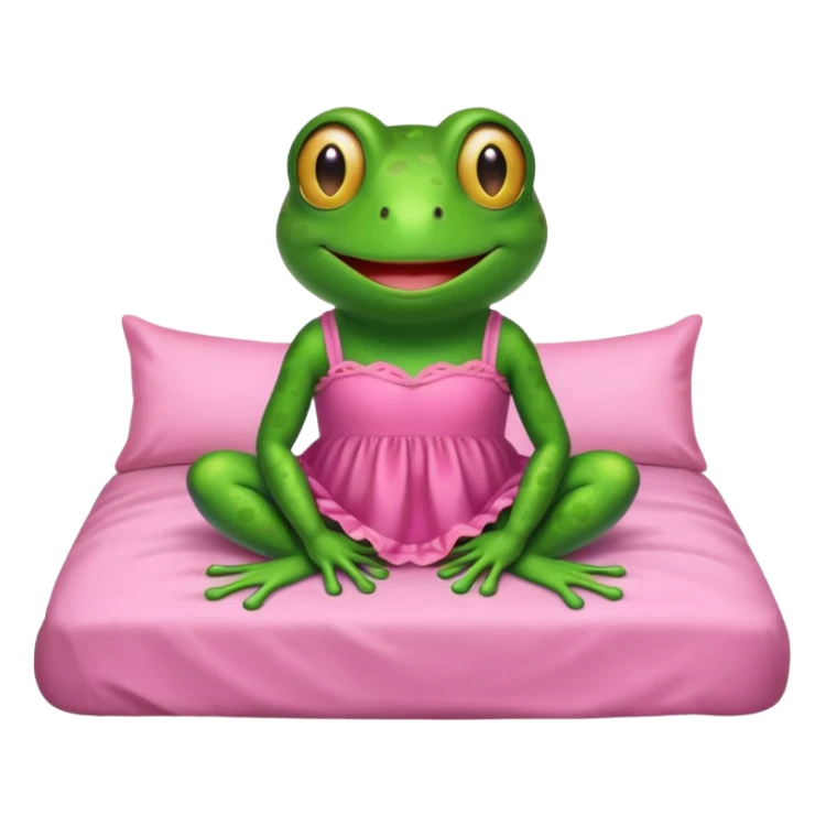 Frog in bed wearing a little pink dress sticker