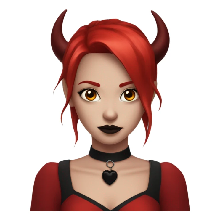 hime goth girl, devil horns, red hair, red dress, black eyes sticker