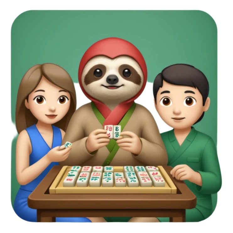 A sloth playing mahjong with two Chinese people sticker