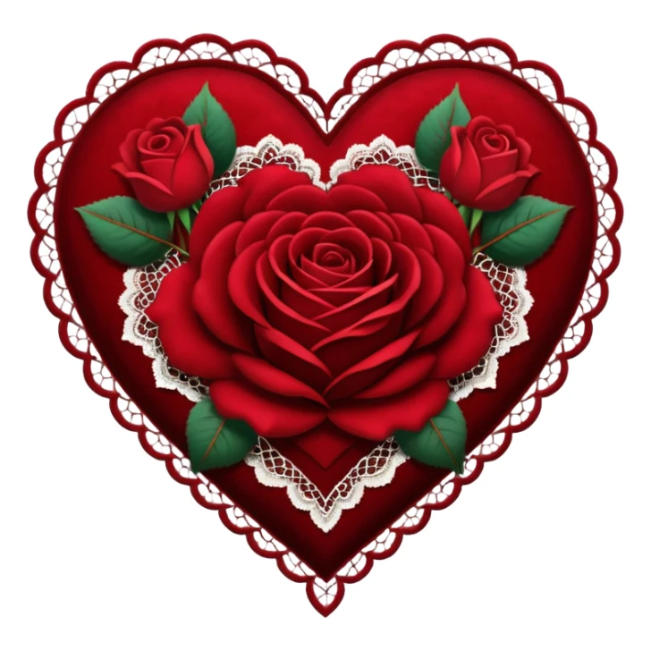 gothic heart with deep red rose and lace border sticker