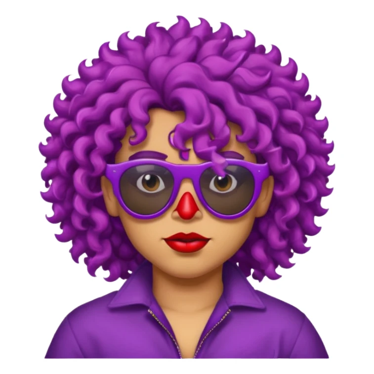 purple haired, curly big haired mexican boy with red sunglassess, vrey cool and lipstick sticker