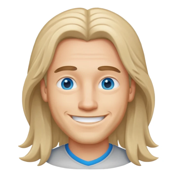 A cool guy with light skin, blue eyes, long hair, smiling sticker