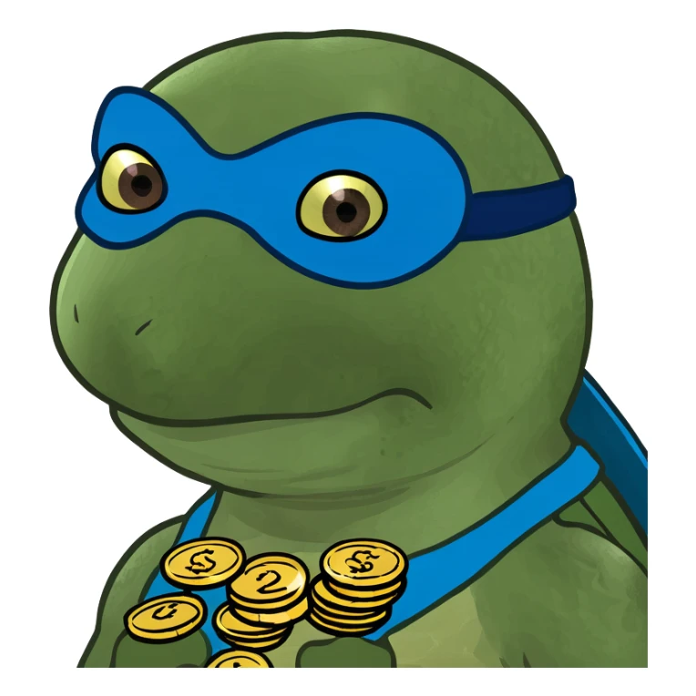 ninja turtle wearing blue eye mask with coins sticker