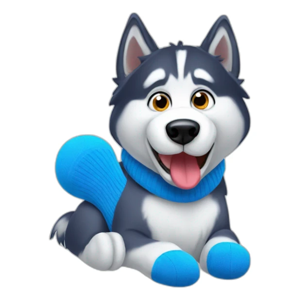 Confused husky with blue sock in his mouth sticker