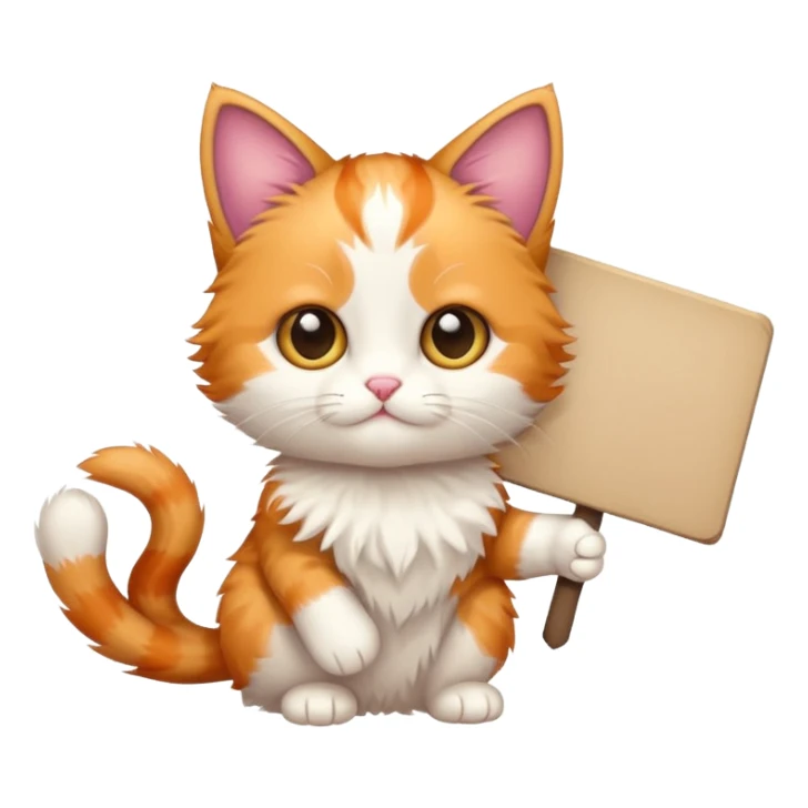 calico kitten holding a large sign sticker