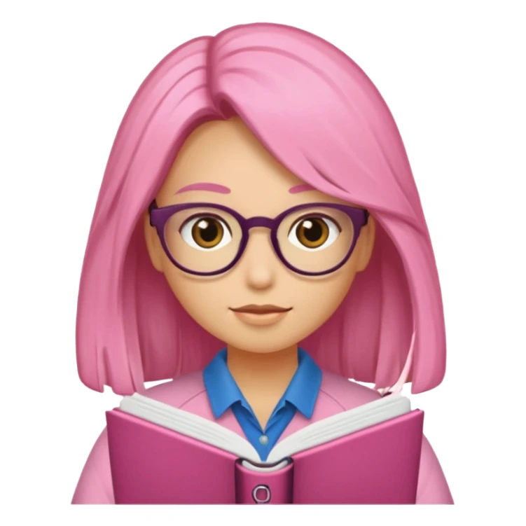 Estudante de cor parda cabelo cacheado loiro escuro de óculos segurando um caderno rosa sticker