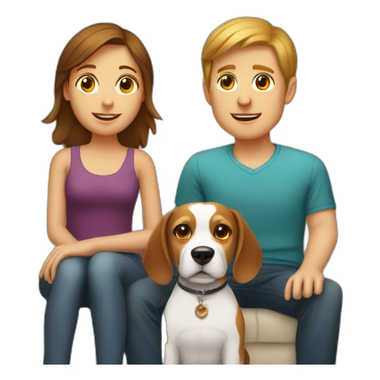 Brown hair White boy and girl and beagle Sit on couch sticker