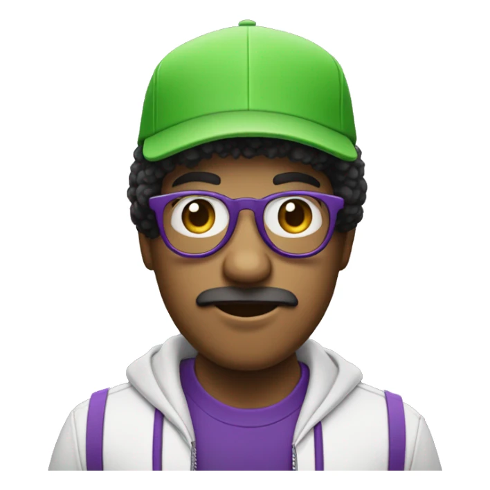 personaje blanco con gorra morada y lentes verdes y pelo afro sticker