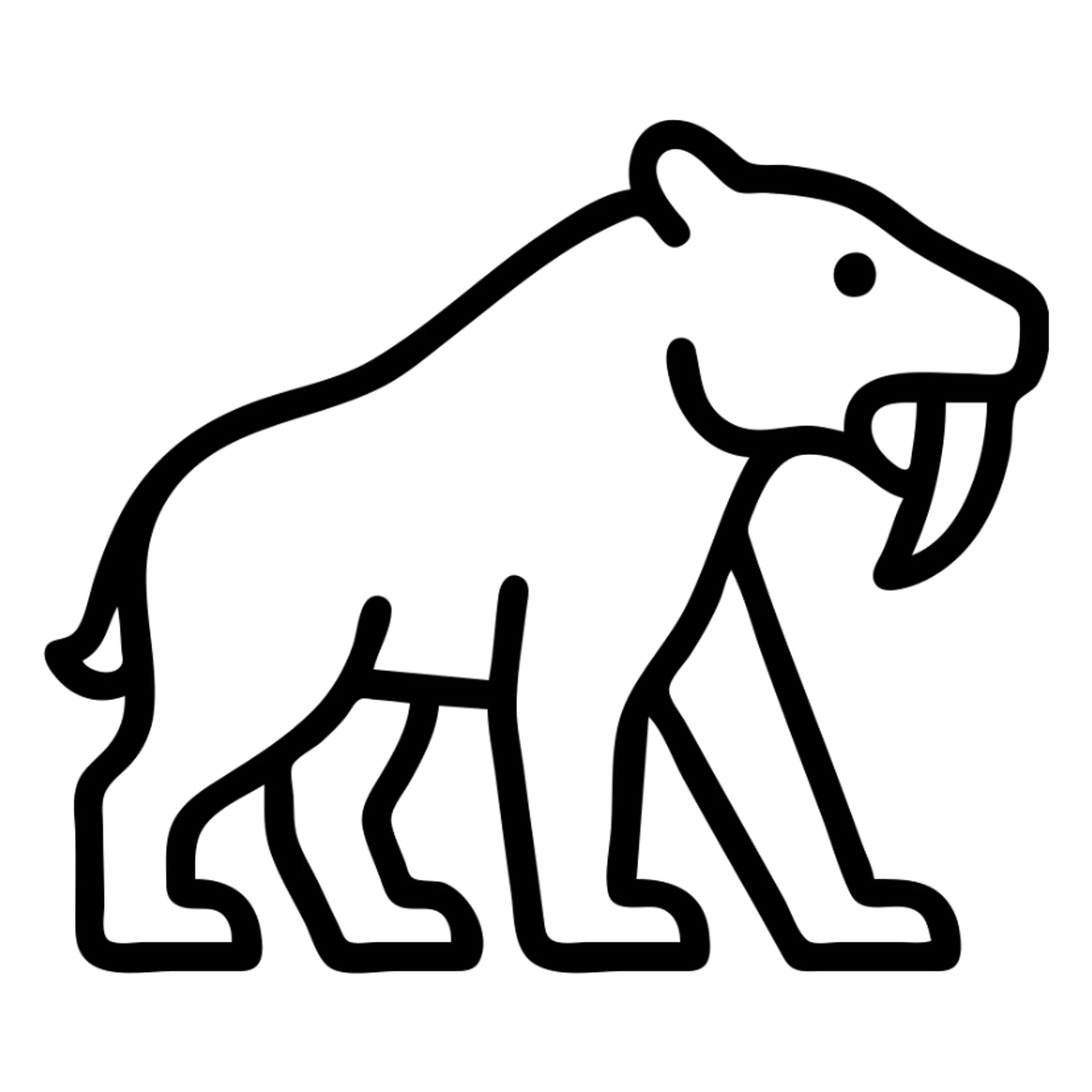 Smilodon sabretooth tiger, outlined icon, simple lines, prominent fangs sticker