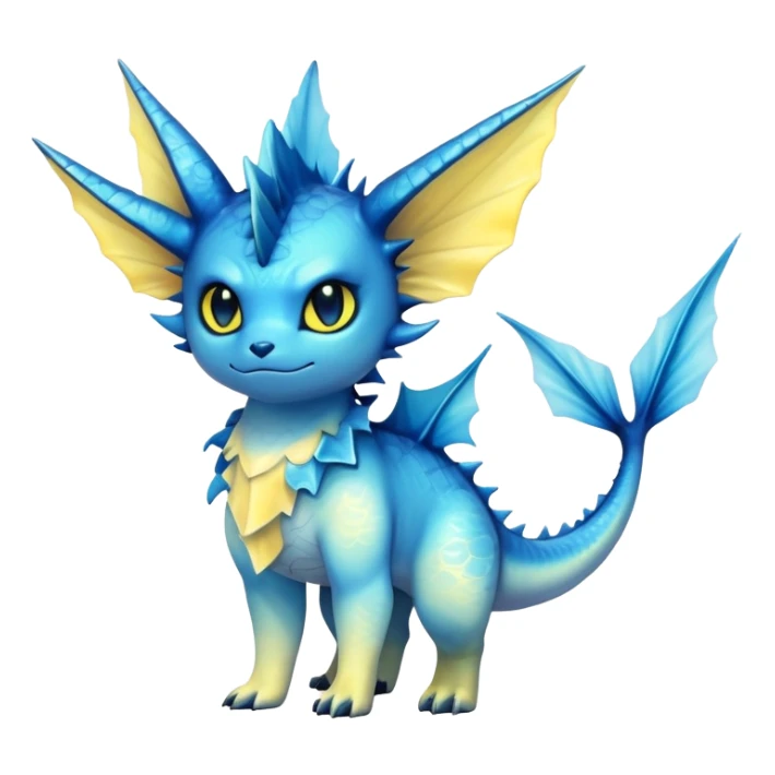  Cool Edgy blue-yellow-black-gradient ethereal badass Vaporeon-Vernid-Trico-animal-creature full body  sticker