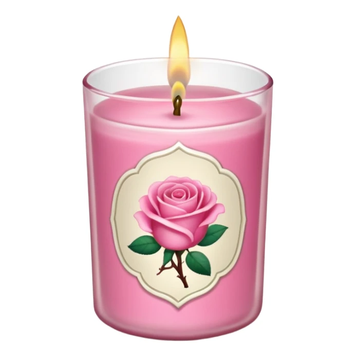 Rose candle – pink wax in clear glass with floral label sticker