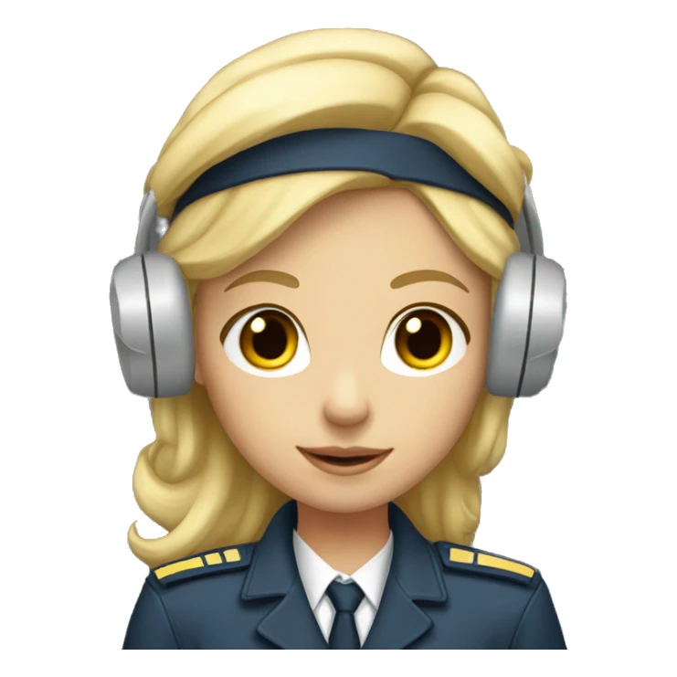 Blonde girl with pilot uniform and headset with microphone sticker