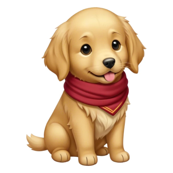 Dame un perro golden retriever cachorro con bufanda morada sticker