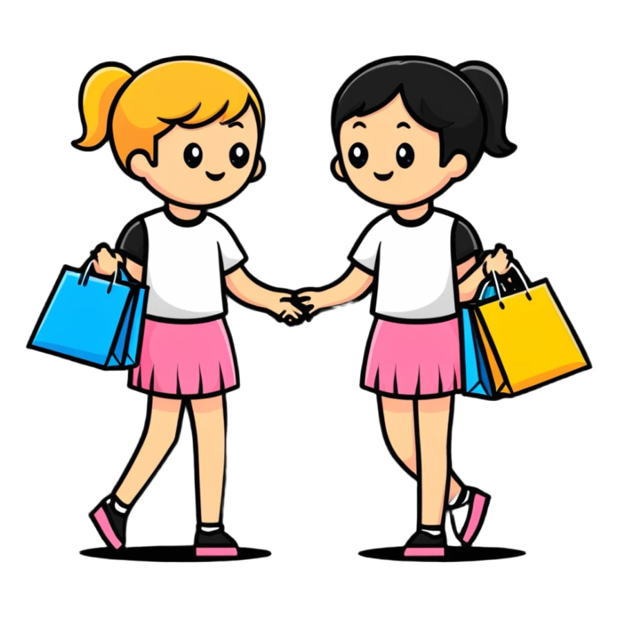 Two girls helping each other carry shopping bags sticker
