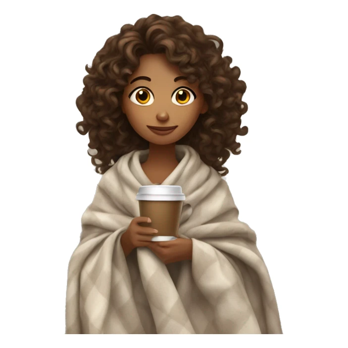 long curly haired girl drinking coffee with a blanket  sticker