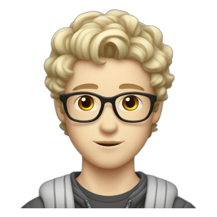 White boy with short wavy hair and skater aesthetic sticker