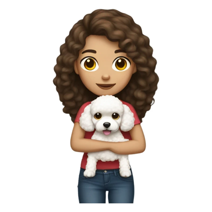 Brown hair Mexican girl holding a white poodle sticker