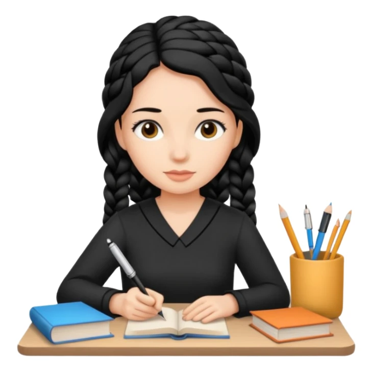 women working with paper and books simple black  braid hair sticker