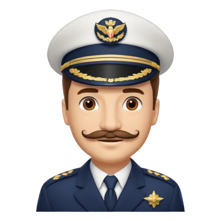 A light-skinned man with brown eyes and another mustache, smiling while wearing a white captain’s hat with a navy emblem. sticker