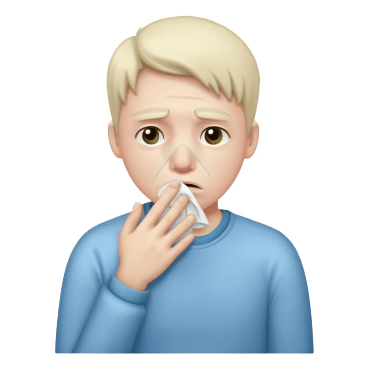 sick person with tissue on nose, and is shaking. sticker