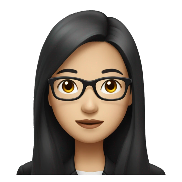 Asian girl with long black hair and glasses wearing black jacket sticker