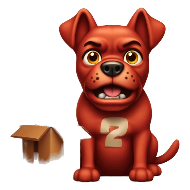 red angry dog with a box of chocolate sticker